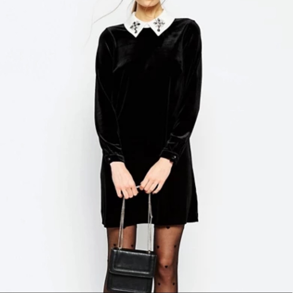 ASOS Embellished Collar Velvet Shift Dress